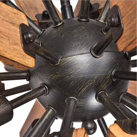 JOJOSPRING Bernice 8-Light Antique Blk Iron Base Sputnik Natural Wood Chandelier - Picture 3 of 13
